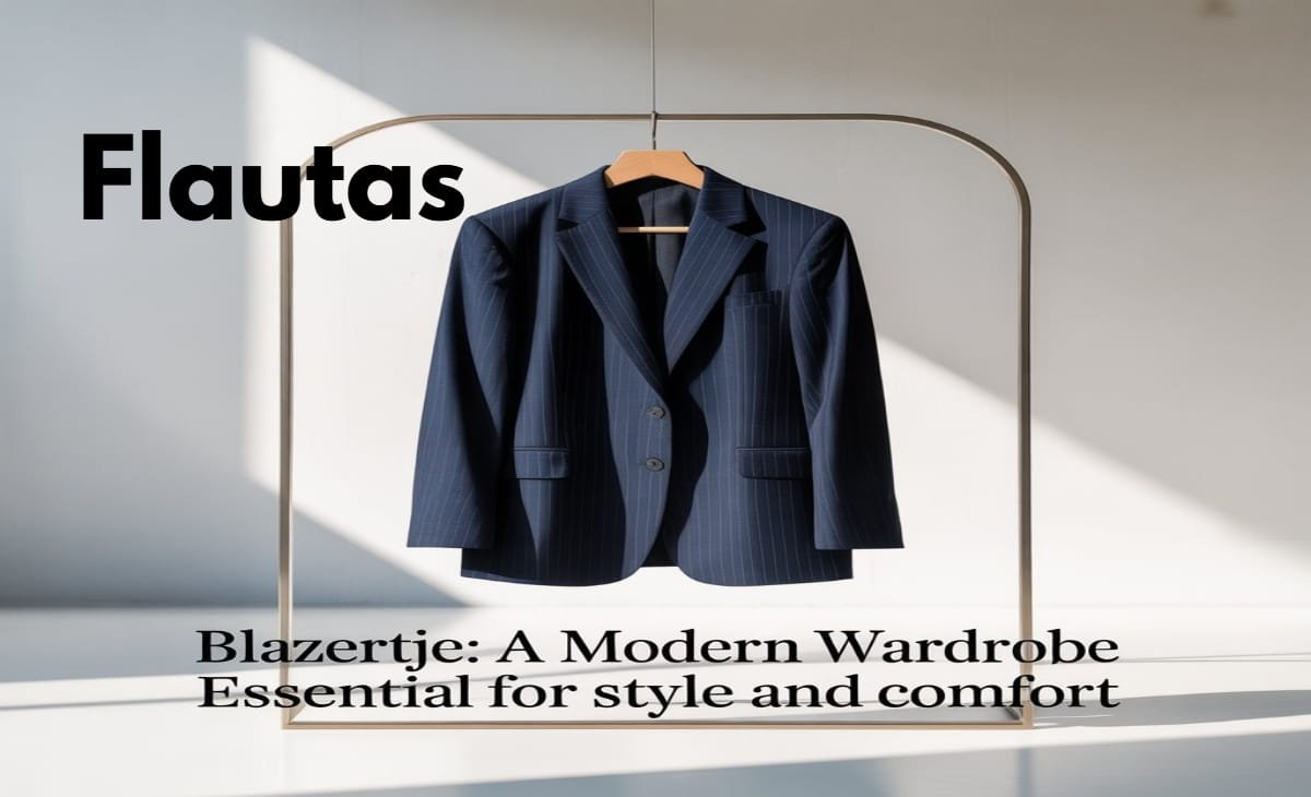 Woman wearing a neutral-colored blazertje with jeans and sneakers